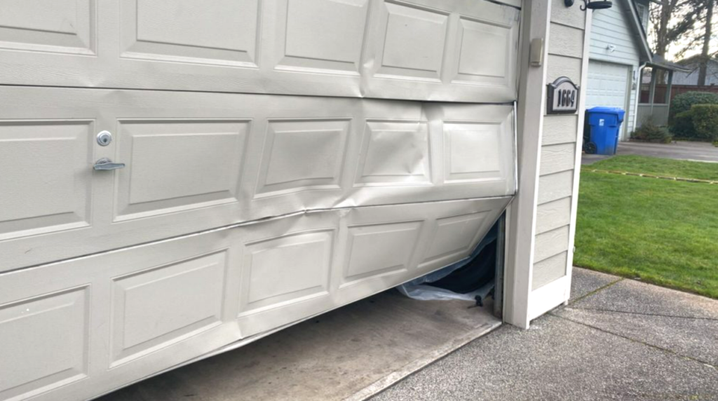 Professional team performing a residential garage door replacement, showcasing a before and after comparison - Local Garage Door Services FL